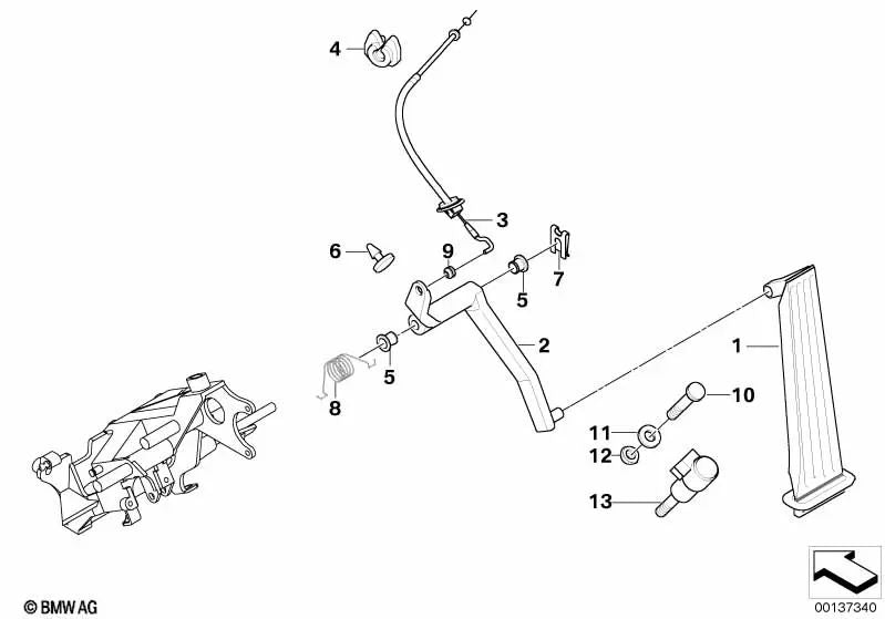 Cable del acelerador para BMW Serie 7 E38 (OEM 35411162355). Original BMW.