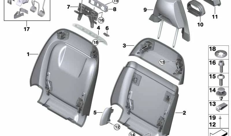 Respaldo superior asiento confort OEM 52108053451 para BMW F85 (X5 M), F86 (X6 M). Original BMW.