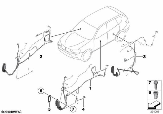 Arnés de cables de la puerta trasera para BMW X3 F25, X4 F26 (OEM 61129315130). Original BMW.