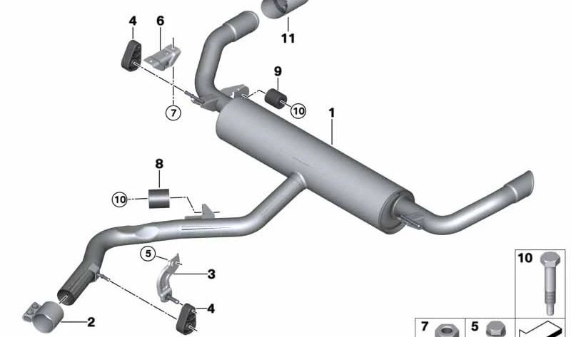 Silenciador trasero para BMW F15 (OEM 18308572483). Original BMW.