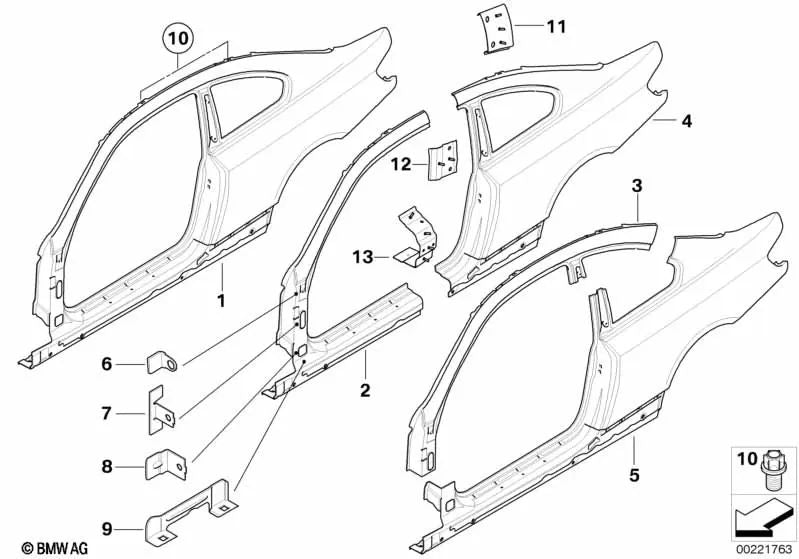 Soporte pared lateral inferior izquierda para BMW E92, E92N (OEM 41217168977). Original BMW.