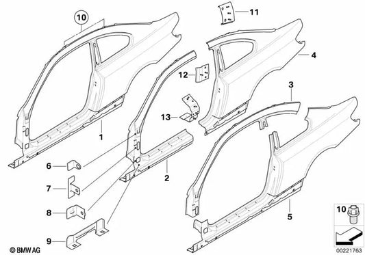 Lower left side wall bracket for BMW E92, E92N (OEM 41217168977). Original BMW.