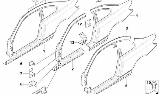 Estrutura lateral externa esquerda para BMW Série 3 E92, E92N (OEM 41008045847). BMW originais.