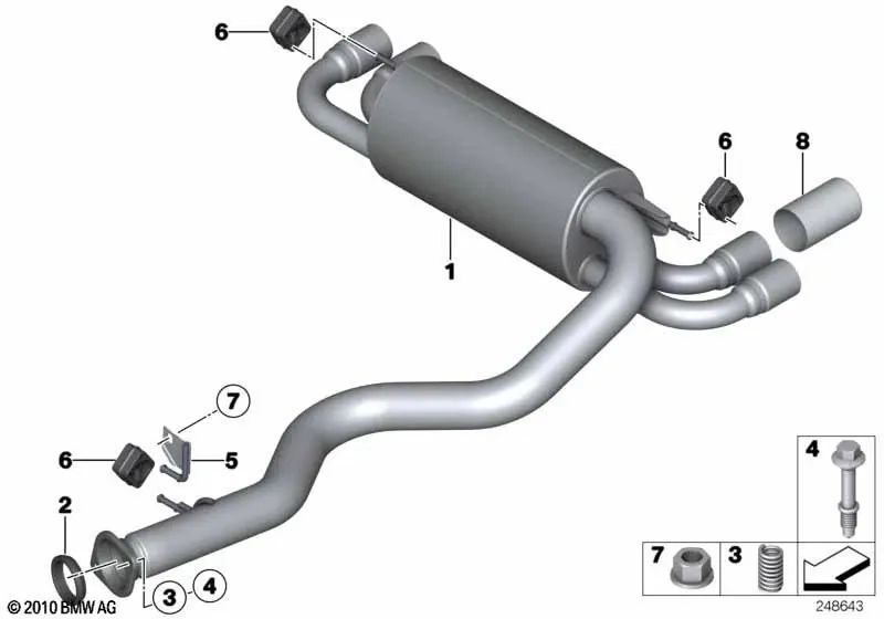 Silenciador trasero para BMW Serie 1 E82 (OEM 18107845402). Original BMW