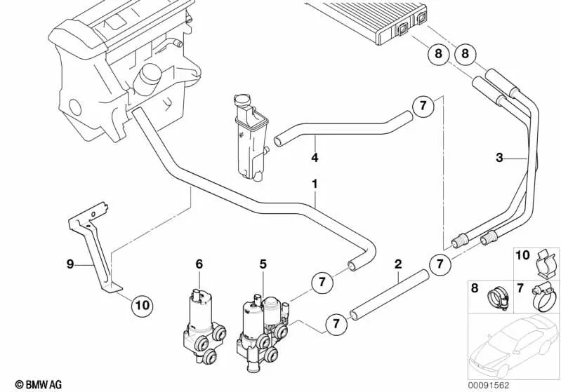 Manguera de avance del motor-bomba de agua auxiliar para BMW Serie 3 E46 (OEM 64216902683). Original BMW