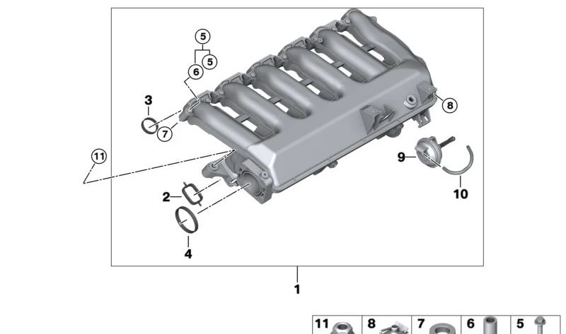 Conducto de admisión con control de válvulas OEM 11617800585 para BMW E90, E91, E92, E93, E60, E61, E63, E64, E83, E53, E70, E71. Original BMW.