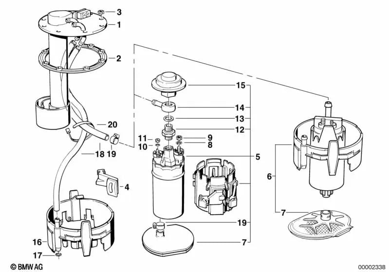 Suction device with pump for BMW 5 Series E34 (OEM 16147161387). Original BMW