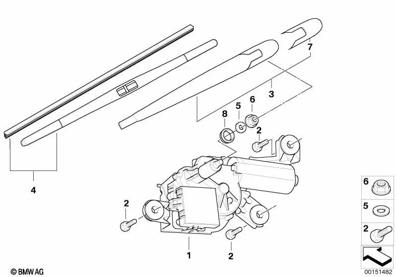 Motor del limpiaparabrisas trasero para BMW E83, E83N (OEM 67636917907). Original BMW.