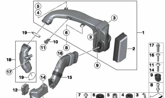 Tubo de Aire Limpio para BMW Serie 5 F10, F11, Serie 7 F01N, F02N (OEM 13718507373). Original BMW.