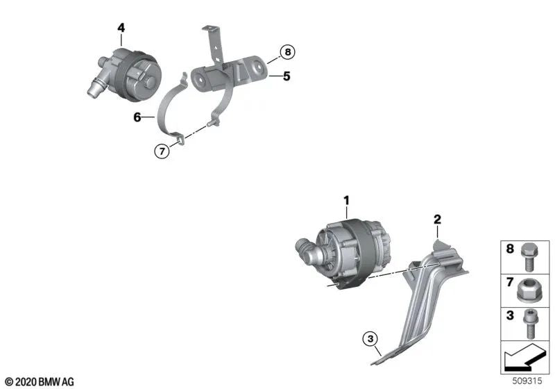 Additional coolant pump for BMW G20, G20N 3 Series, G22, G26 4 Series, G01, G01N, G08 X3, G02 X4 (OEM 11518663248). Genuine BMW