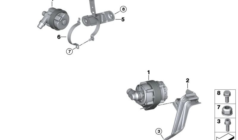 Pompa dell'acqua elettrica OEM 64116834917 per BMW F20, F21, F22, F23, F87, F30, F31, F34, F80, G20, F32, F33, F36, F82, F83, G30, G31, G32, G11, G12, G01, G02 , I3 (i01). BMW originale.