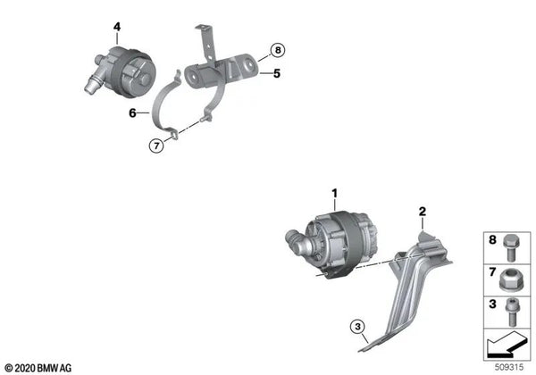 Bomba de refrigerante adicional para BMW G20, G20N Serie 3, G22, G26 Serie 4, G01, G01N, G08 X3, G02 X4 (OEM 11518663248). Original BMW