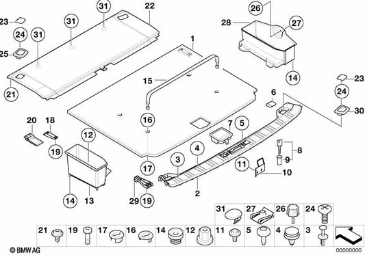 Bandeja de almacenamiento del maletero derecha para BMW E39 (OEM 51478187266). Original BMW