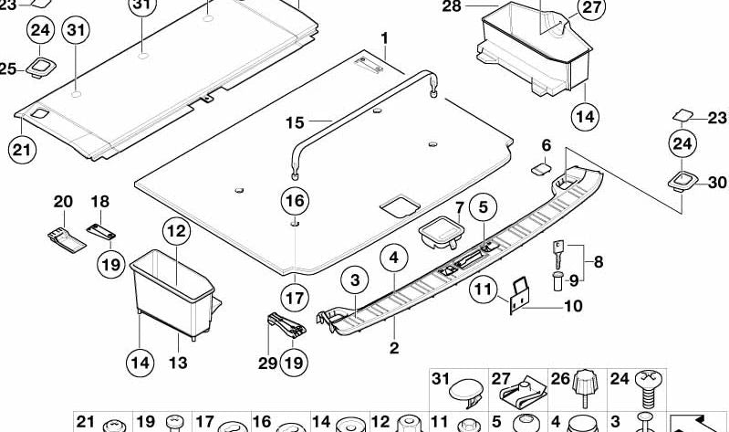 OEM 514785232 Protettore soglia del bagagliaio per BMW E39. BMW originale.