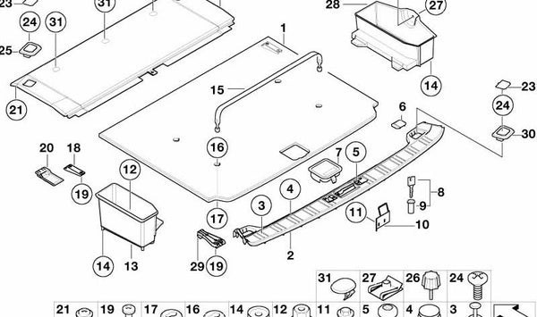 Estante trasero para BMW E39 (OEM 51478217032). Original BMW