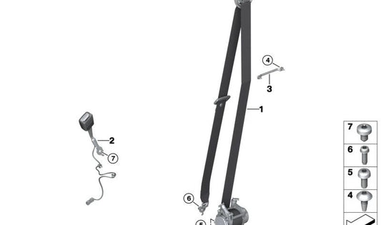 Cinturón de seguridad delantero derecho OEM 72116959456 para BMW U11. Original BMW.