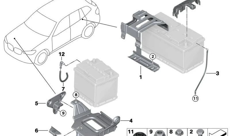 OEM battery support 61219117801 for BMW G01, G08, F97, G02, F98. Original BMW.