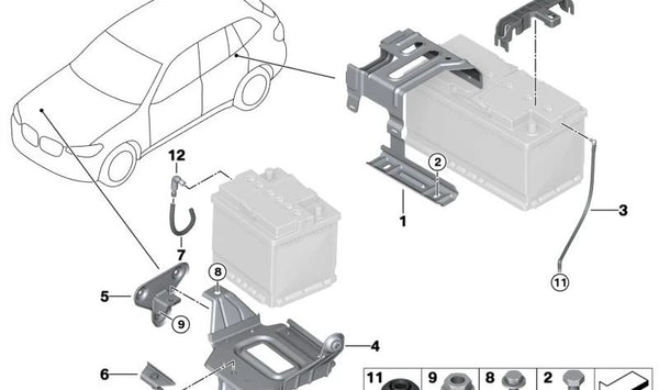 Placa de protección del polo de la batería para BMW X3 F97, F97N, G01N; X4 F98, F98N, G02, G02N (OEM 61218703396). Original BMW.