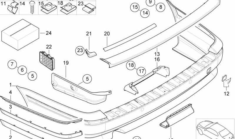 Rear right moulding for BMW E39 (OEM 51128221018). Original BMW