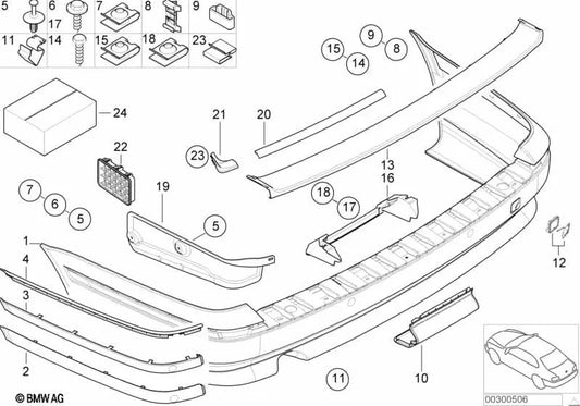 Moldura trasera izquierda para BMW E39 (OEM 51128221017). Original BMW