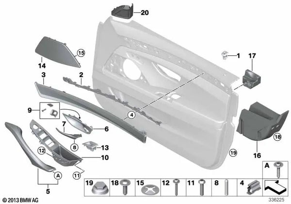 Crashpad Puerta delantera derecha para BMW F10, F11, F18 (OEM 51717196756). Original BMW