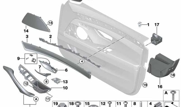 Moldura puerta delantera izquierda para BMW Serie 5 F10, F11, F18 (OEM 51419171781). Original BMW