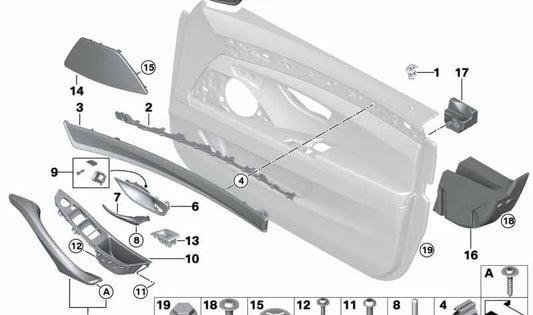 Empuñadura interior derecha OEM 51417225876 para BMW F10, F11. Original BMW.