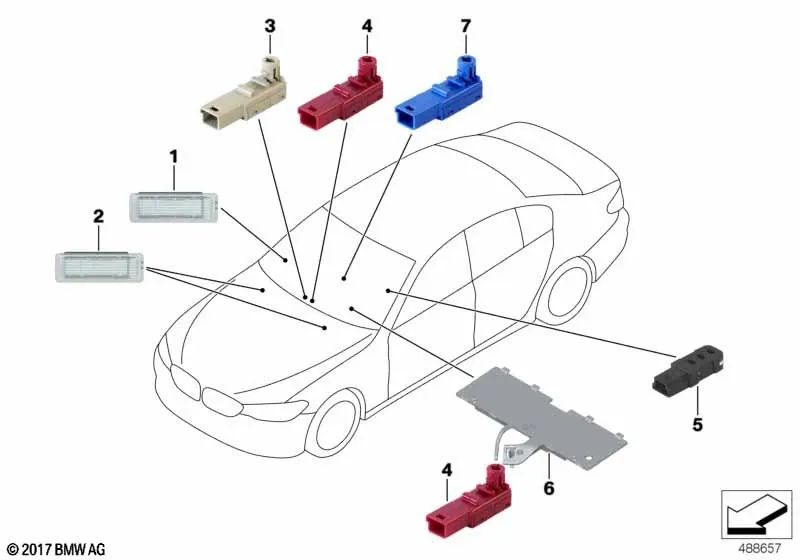 Guide light for BMW F90, G30, G31, G38, G32 (OEM 63316824295). Genuine BMW.