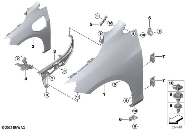 Extensión soporte guardabarros derecho para BMW Serie 2 U06 (OEM 41008737130). Original BMW