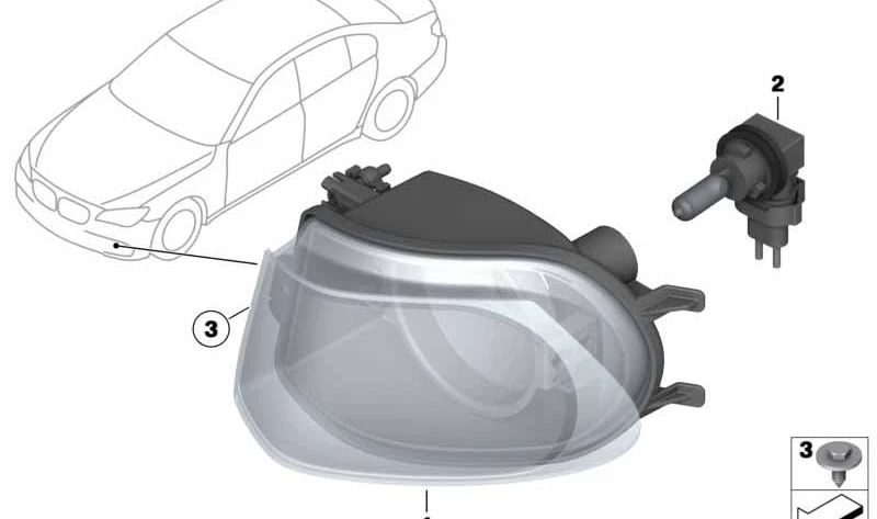 Antiniebla delantero izquierdo OEM 63177182195 para BMW F01, F02, F04. Original BMW.