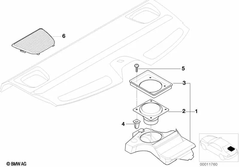 Rear right speaker for BMW 5 Series E39 (OEM 65138360778). Original BMW.