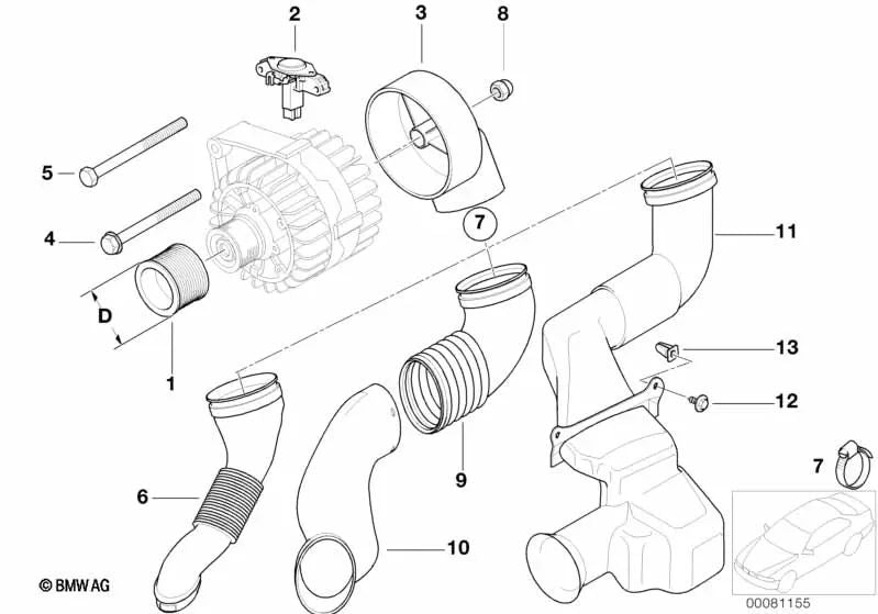 Canal de aire inferior para BMW E46 (OEM 12311706643). Original BMW