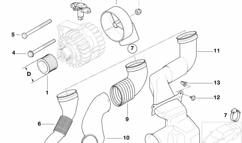 Condotto d'aria superiore per BMW E46 (OEM 12311432465). BMW originale.