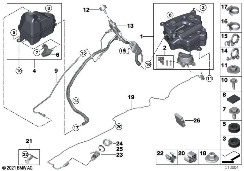 Clip for BMW 5 Series G30, G30N, G31, G31N, 6 Series G32, G32N (OEM 16197438411). Genuine BMW.