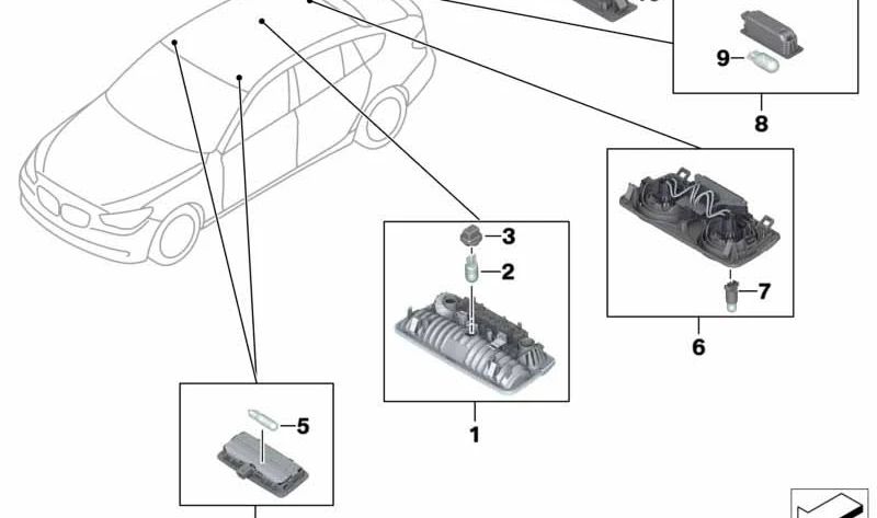 Luz de lectura trasera central para BMW F07, F10, F11, F18, F01, F02, F04 (OEM 63319163699). Original BMW