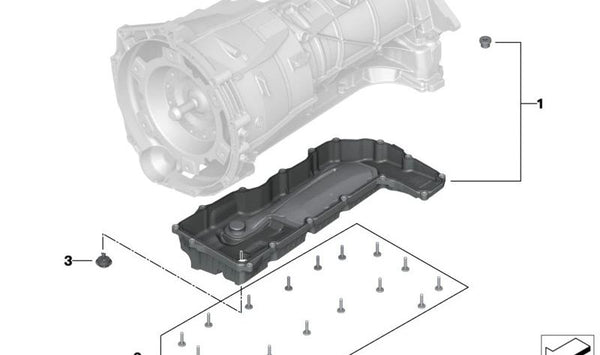 Carter de Aceite para Caja de Cambios Automática para BMW G20N, G21N, G22N, G23N, G26N, G60, G61, G68, G45, G18N, G06N (OEM 24115A8B427). Original BMW