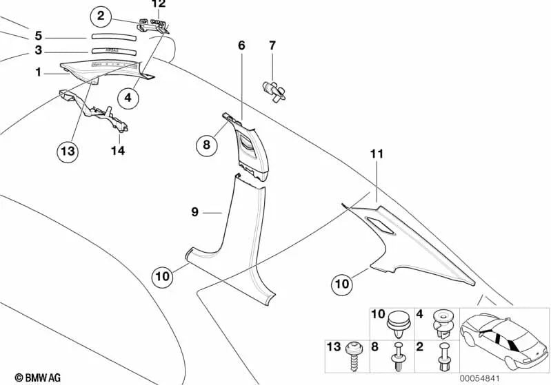 Cubierta del pilar A derecha para BMW Serie 3 E46 (OEM 51438268198). Original BMW