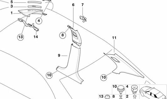 Soporte Embellecedor Pilar B para BMW Serie 3 E46 (OEM 51438226639). Original BMW.