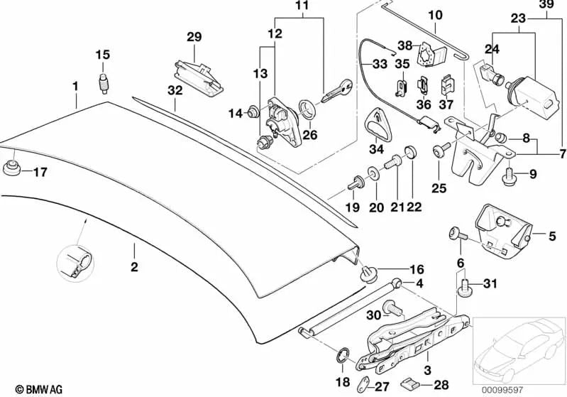 Lock with key for BMW E39 (OEM 51248216811). Genuine BMW