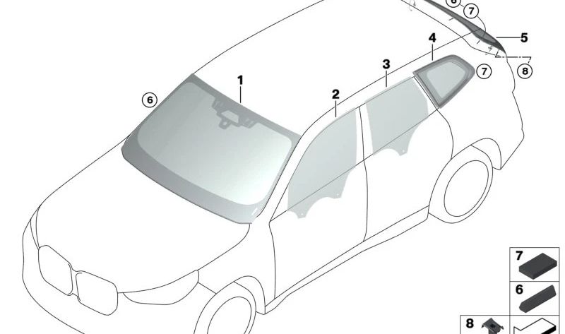 Cristal lateral puerta trasera derecha para BMW U11 (OEM 51359879330). Original BMW