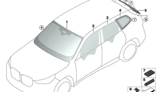 Cristal lateral puerta trasera derecha para BMW U11 (OEM 51359879330). Original BMW