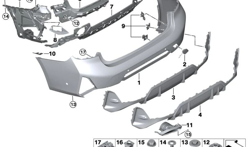 Revestimiento Paragolpes Imprimado Trasero para BMW G20N (OEM 51125A69634). Original BMW