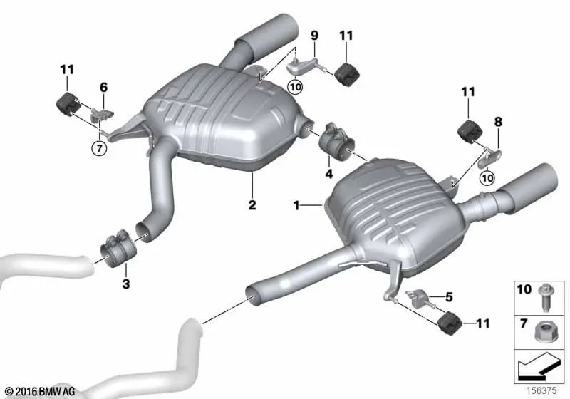 Silenciador trasero izquierdo para BMW Serie 3 E92, E92N (OEM 18307799826). Original BMW