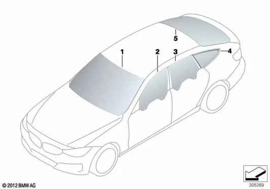 Rear left fixed side window for BMW F36 (OEM 51377412027). Original BMW.