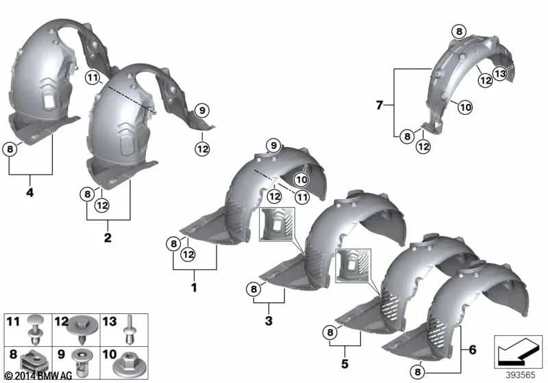 Front left wheel arch cover for BMW F45N, F46N (OEM 51717473415). Original BMW.