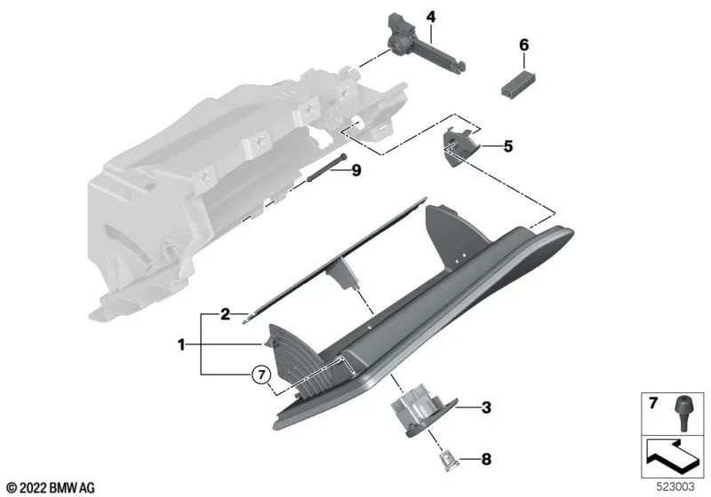 Abridor de guantera para BMW Serie 3 G20, G20N, G21, G21N, Serie 4 G22, G26 (OEM 51167948433). Original BMW.