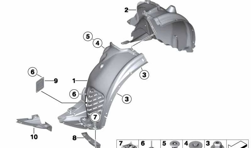 Cubierta del paso de rueda delantero izquierdo para BMW F25, F26 (OEM 51717213641). Original BMW