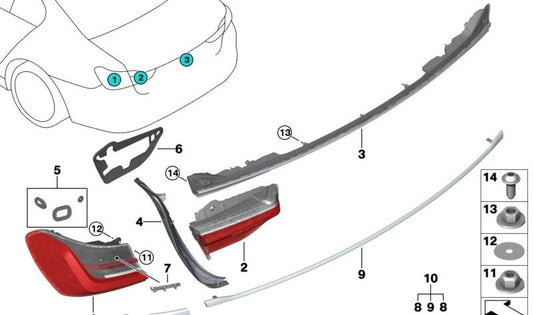 Piloto Trasero en el Lateral para BMW Serie 7 G11N, G12N (OEM 63219854648). Original BMW