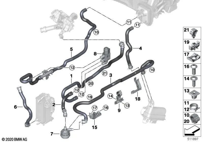 Bomba adicional de refrigerante para BMW Serie 5 F90, G30, G31, G38, Serie 6 G32, Serie 7 G11, G12, Serie 8 F91, G14, G15 (OEM 64116834923). Original BMW.