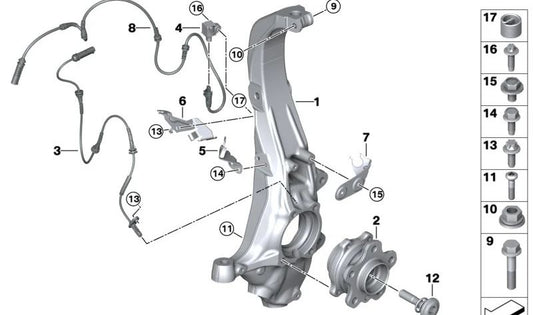 Buje de rueda delantero con rodamiento OEM 31208098967 para BMW F95, F96 (X5 M, X6 M). Original BMW